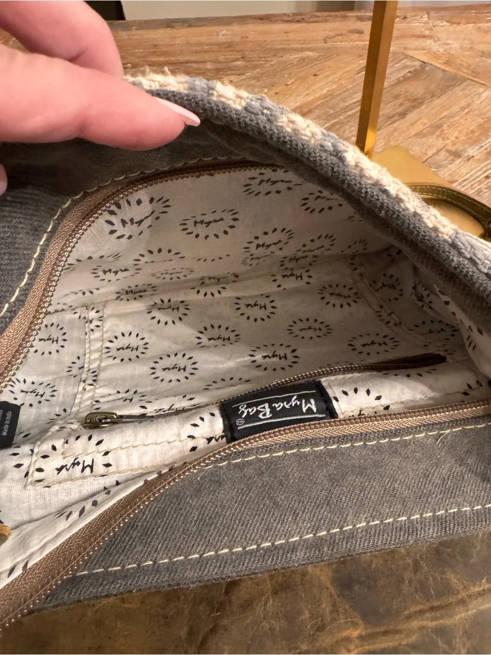 Myra Leather-Trim Brown Patterned Crossbody Bag - Picture 10 of 13